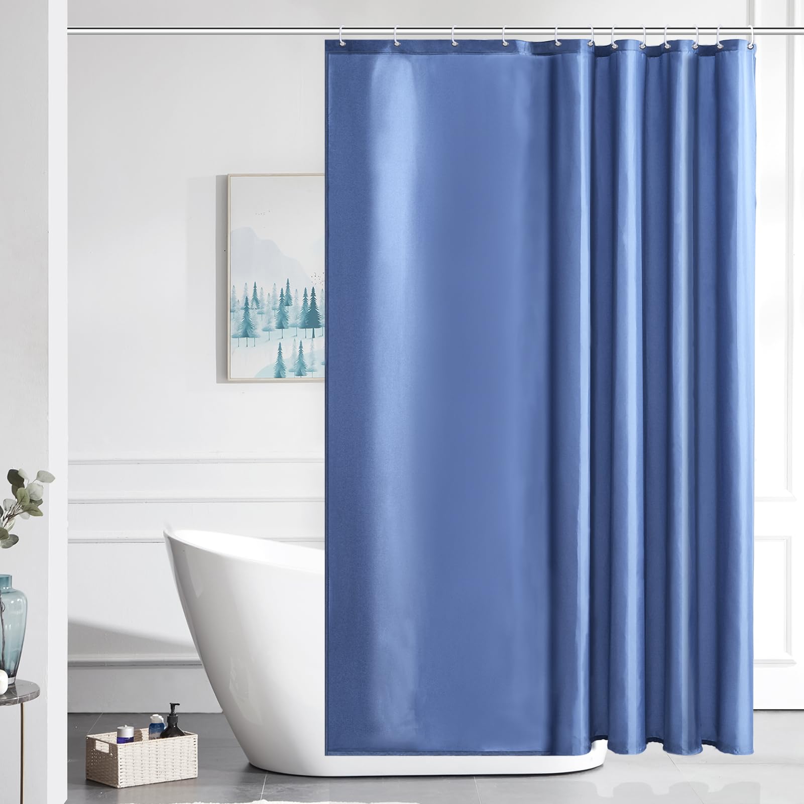 Furlinic Shower Curtain Mould Proof Resistant Wetroom Bathroom Polyester Fabric White 7ft Shower Curtains Liner Waterproof Rustproof Washable Weighted with 12 Hooks Extra Long 180x210cm 72x84. — view 200