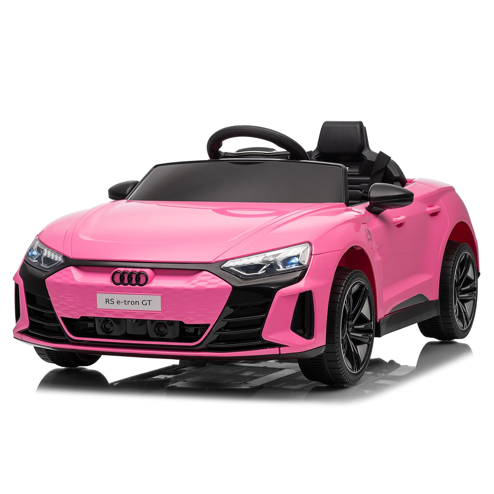 LALAHO Coche Eléctrico para Niños Audi RS E-Tron 12V con Doble Motor, 3-5 km/h Auto Eléctrico para Niños de 3 a 5 Años, MP3, Mando a Distancia (Rosa)