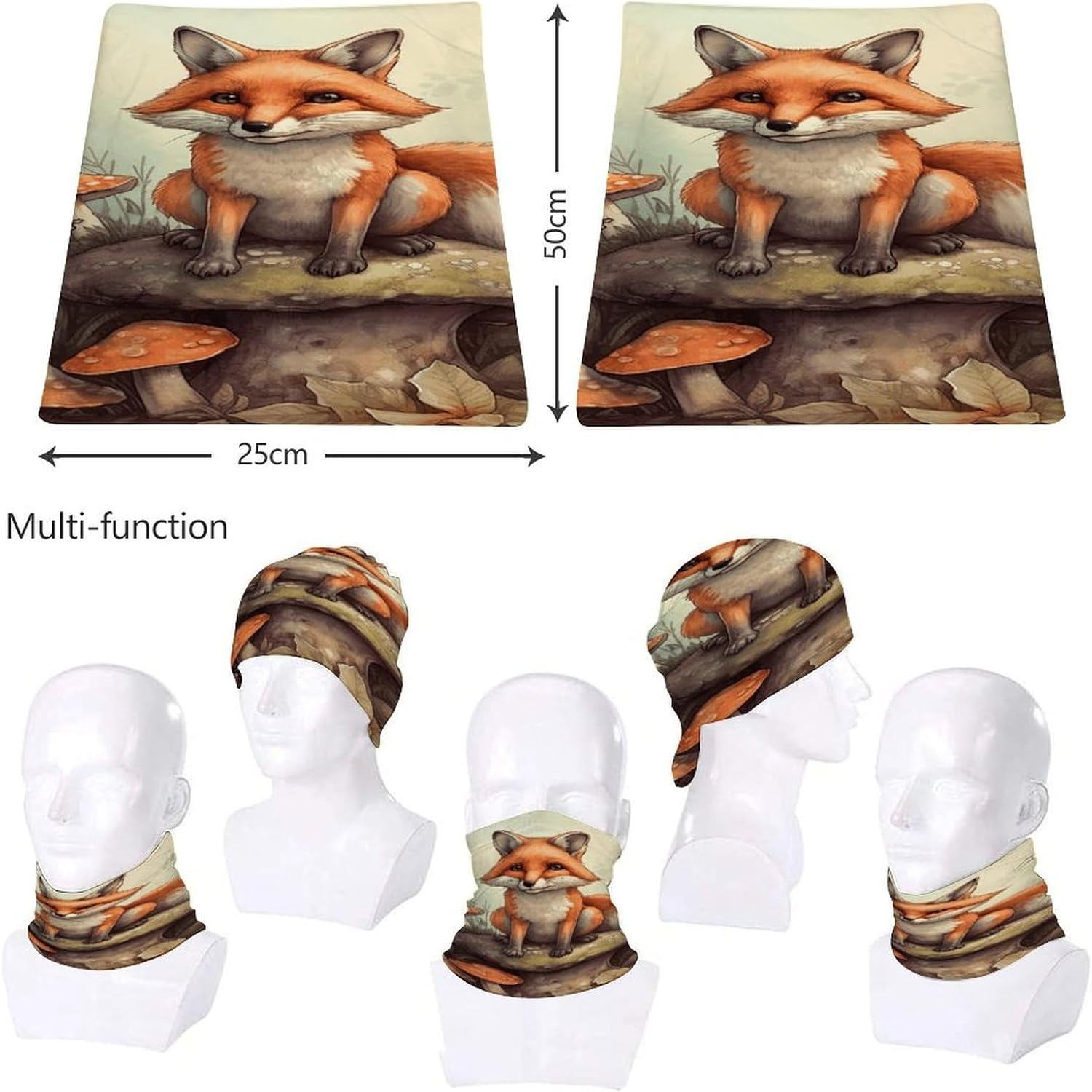 Upf 50+ Fishing Neck Gaiter Breathable Balaclava Half Face Mask Quick Dry Neckscarf Ski Mask Windproof Fox And Mushroom Face Covering for Sun Protection Outdoor
