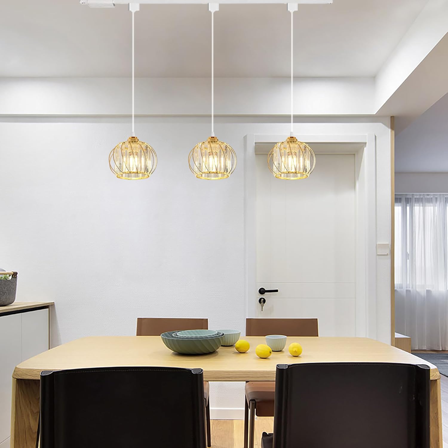 Kiven J-Type Track Lighting Pendants, J Track Pendant Lights with Crystal Lampshade,Modern Decorative Track Lighting Fixture for Hallway Restaurant Kitchen Island Cafe TB2983