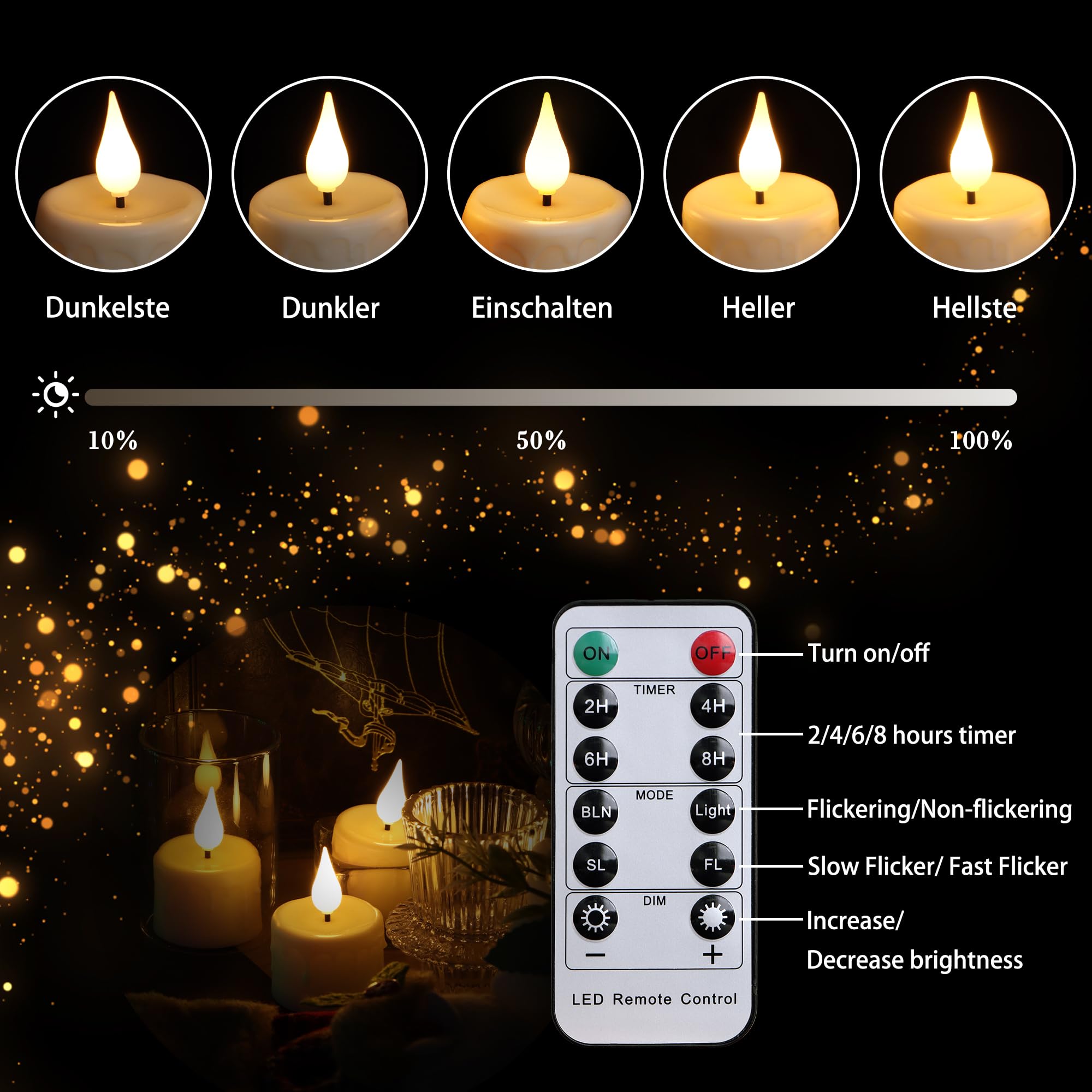 Buudala LED Teelichter 12 Stück - Timer, Dimmbar, Mit Fernbedienung & USB-C Ladekabel
