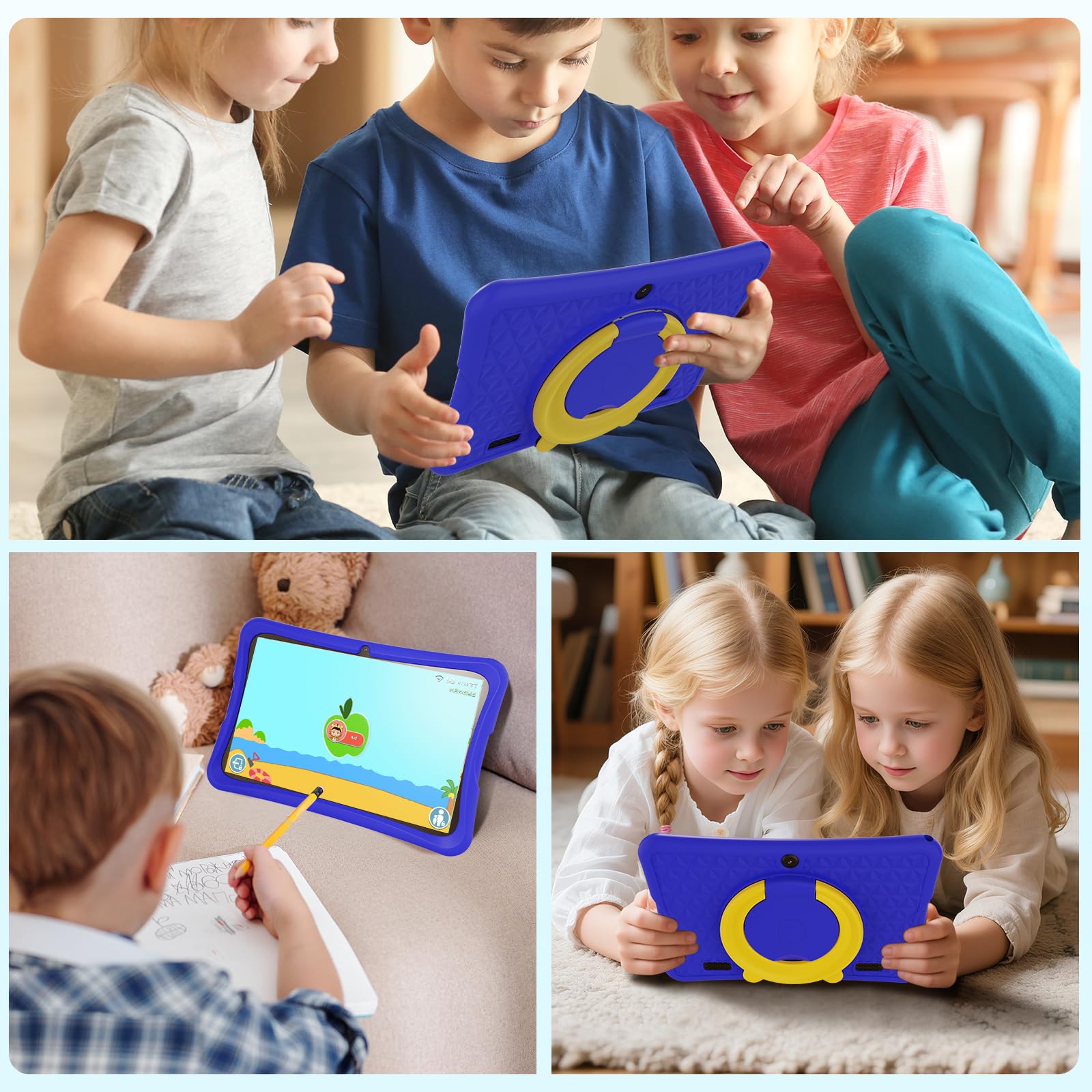 DigiLand Android 15 Niños Tablet 10 Pulgadas,6GB RAM + 32GB ROM (Ampliable), Control Parental, Apps Infantiles Preinstaladas, Cámara Dual, con Funda Protectora (Azul)