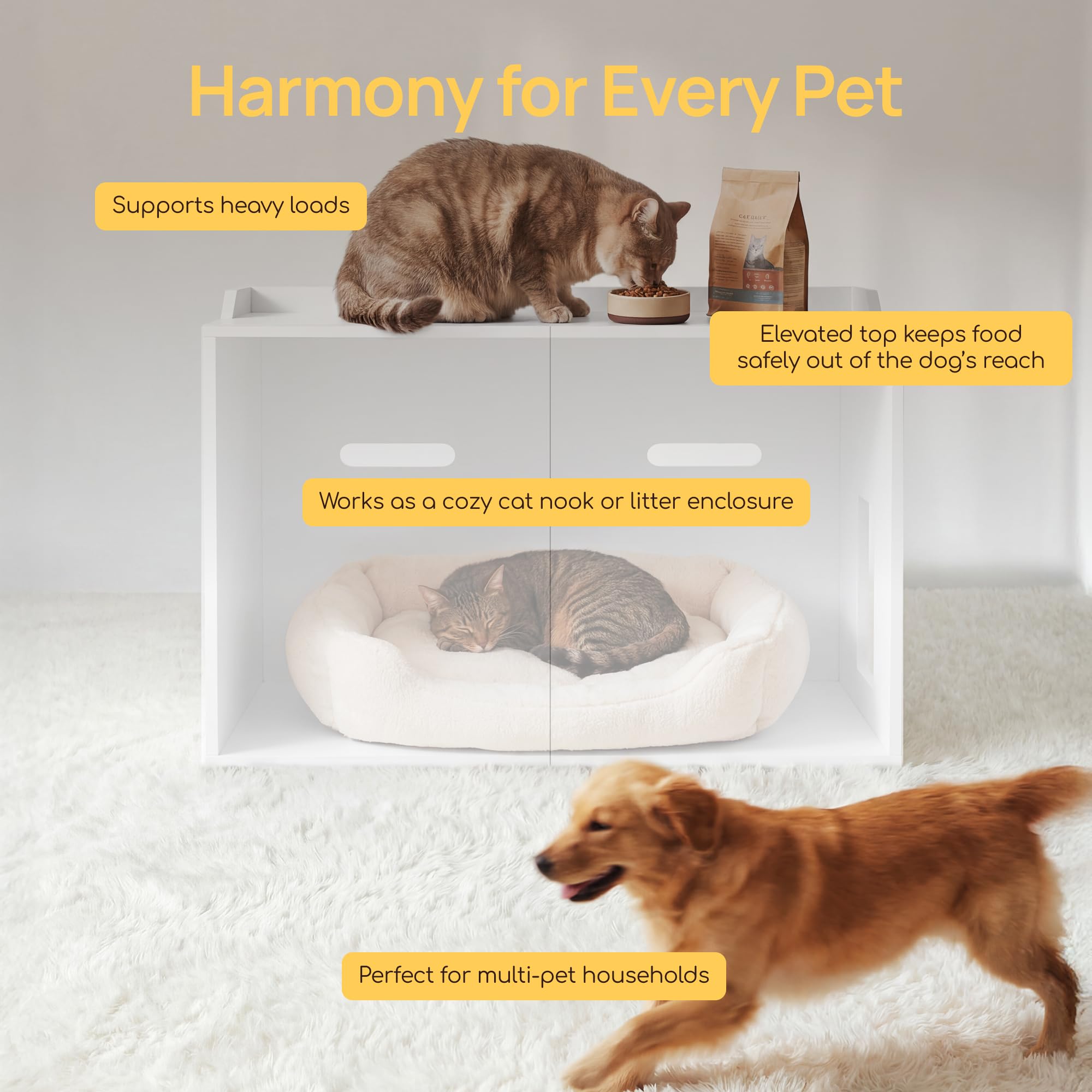 Cat Litter Box Enclosure Furniture with Cat Door, Large Hidden Litter Box Cabinet for XL Boxes, 31.5" L x 19.8" W x 21.1" H, Wooden Cat Box Furniture, White - image 5