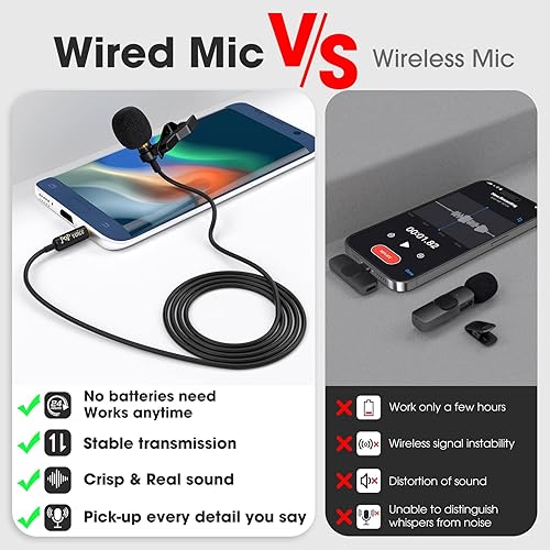 Vista 3 de PoP voice Micrófono de solapa Lavalier profesional Micrófono condensador omnidireccional para iPhone Android Smartphone, micrófono de grabación