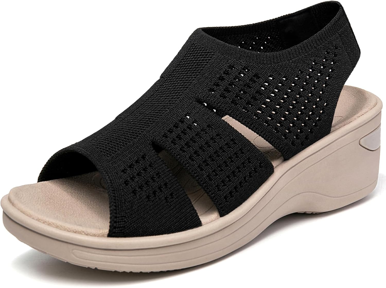 KOIMED Women's Comfortable Platform Walking Sandals With Memory Foam Open Toe Lightweight Breathable Soft Mesh Washable For Summer Travel Casual Beach Outdoor Sport