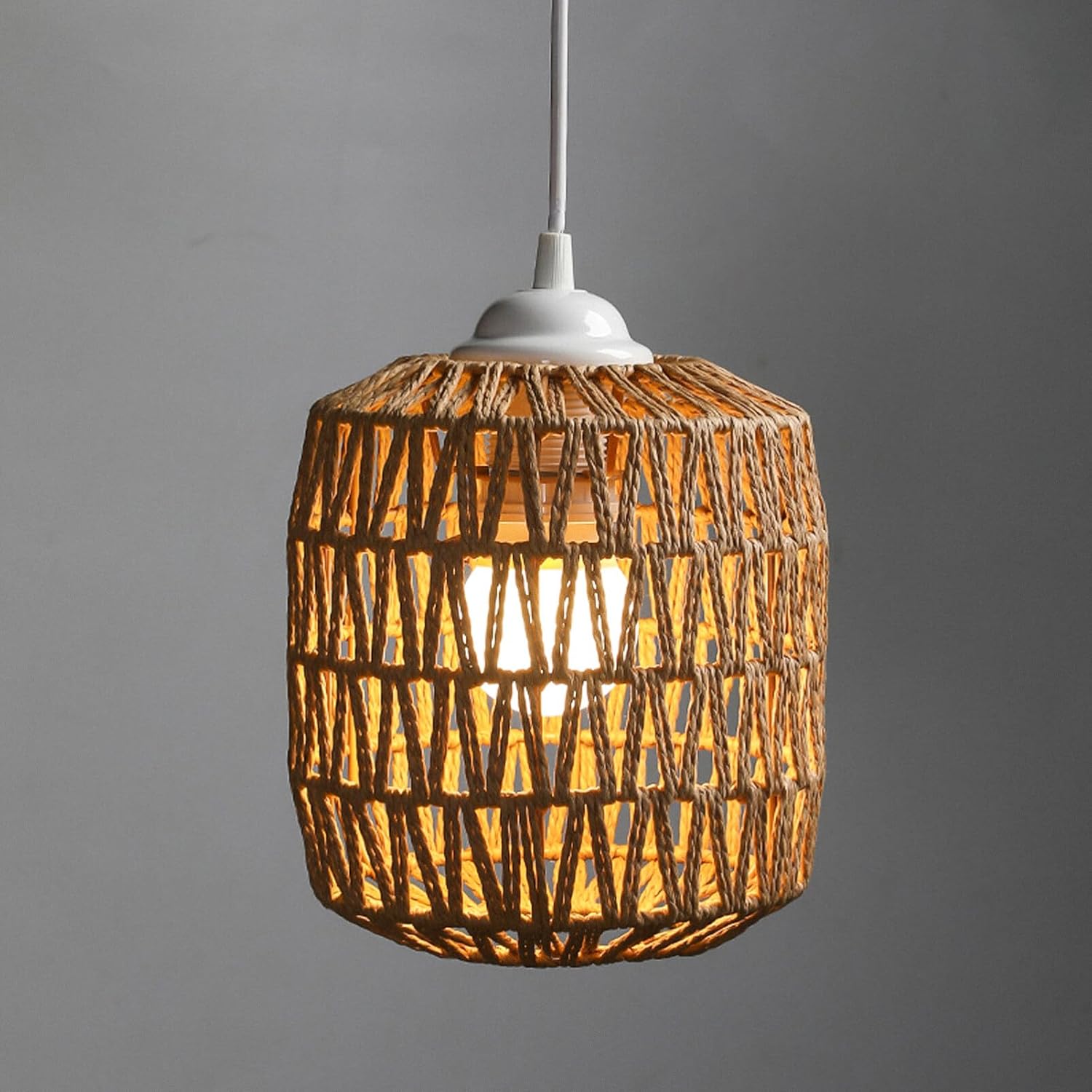 Woven Lamp Shade Country Cottage Lamp Cover Rattan Lampshade Spider Lampshade Pendant Light 7.8 X7.0 X7inch Brown