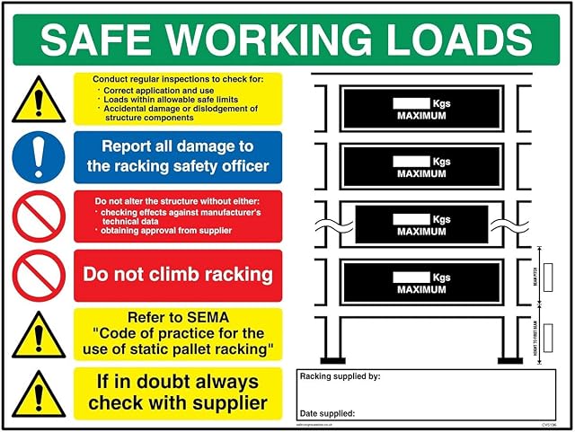Viking Signs CV5196-A5L-V"Safe Working Load Racking" Sign, Vinyl/Sticker, 200 mm H x 150 mm W