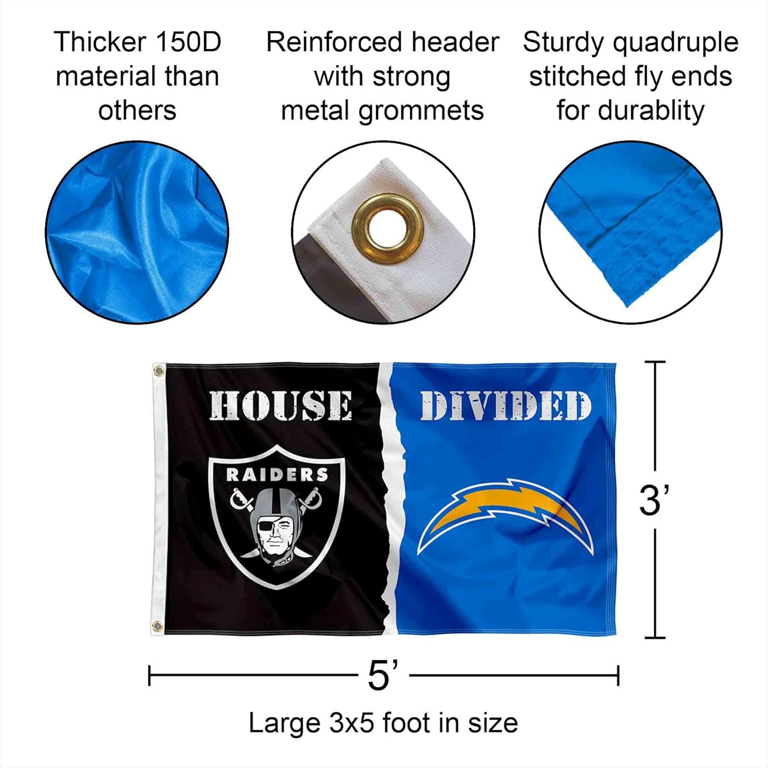 Raiders and Chargers House Divided Flag Rivalry Banner - Image 2