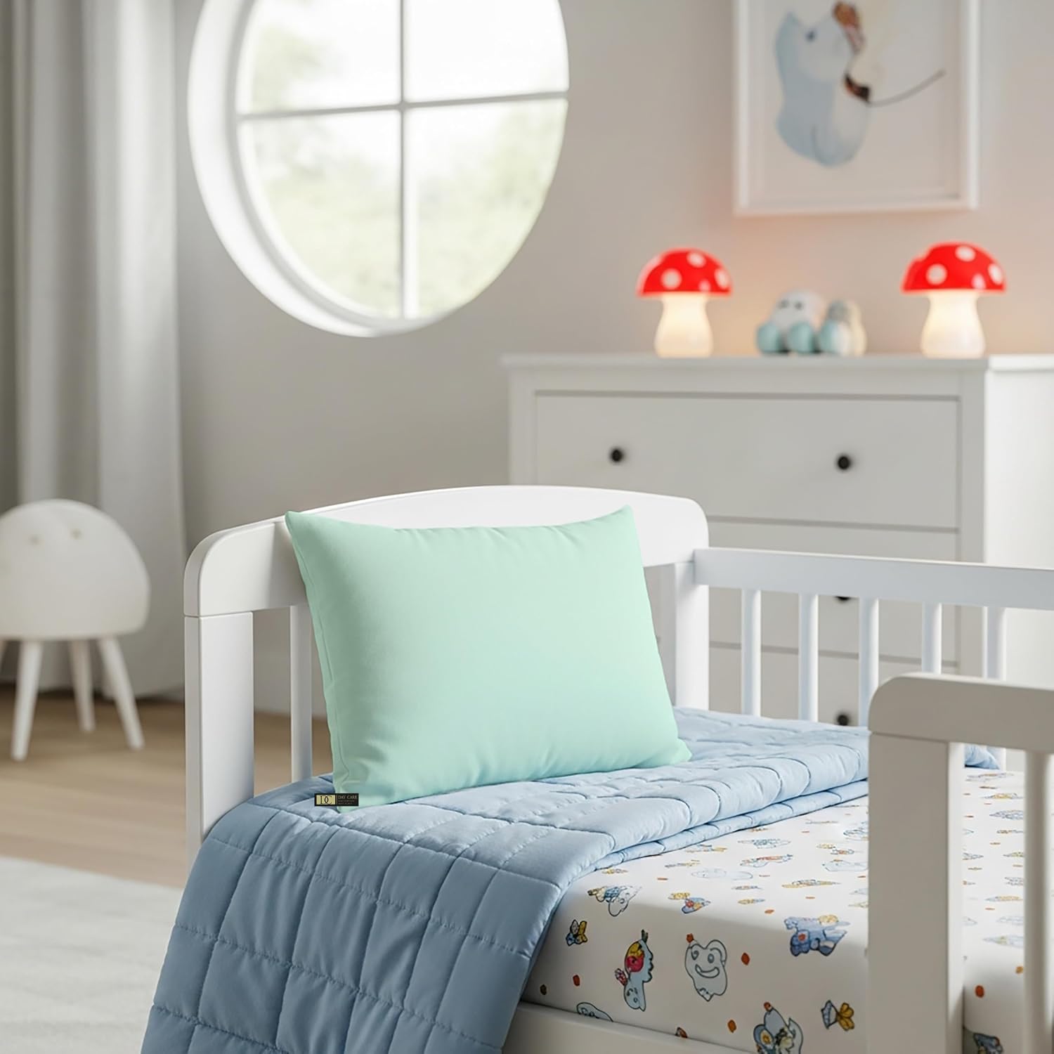 Soft Cotton Toddler Pillow Case with Envelop Closure Small Pillow Covers for Crib & Travell Pillows Machine Washable Covers Set of 2-12x16 Inch | Apple Green