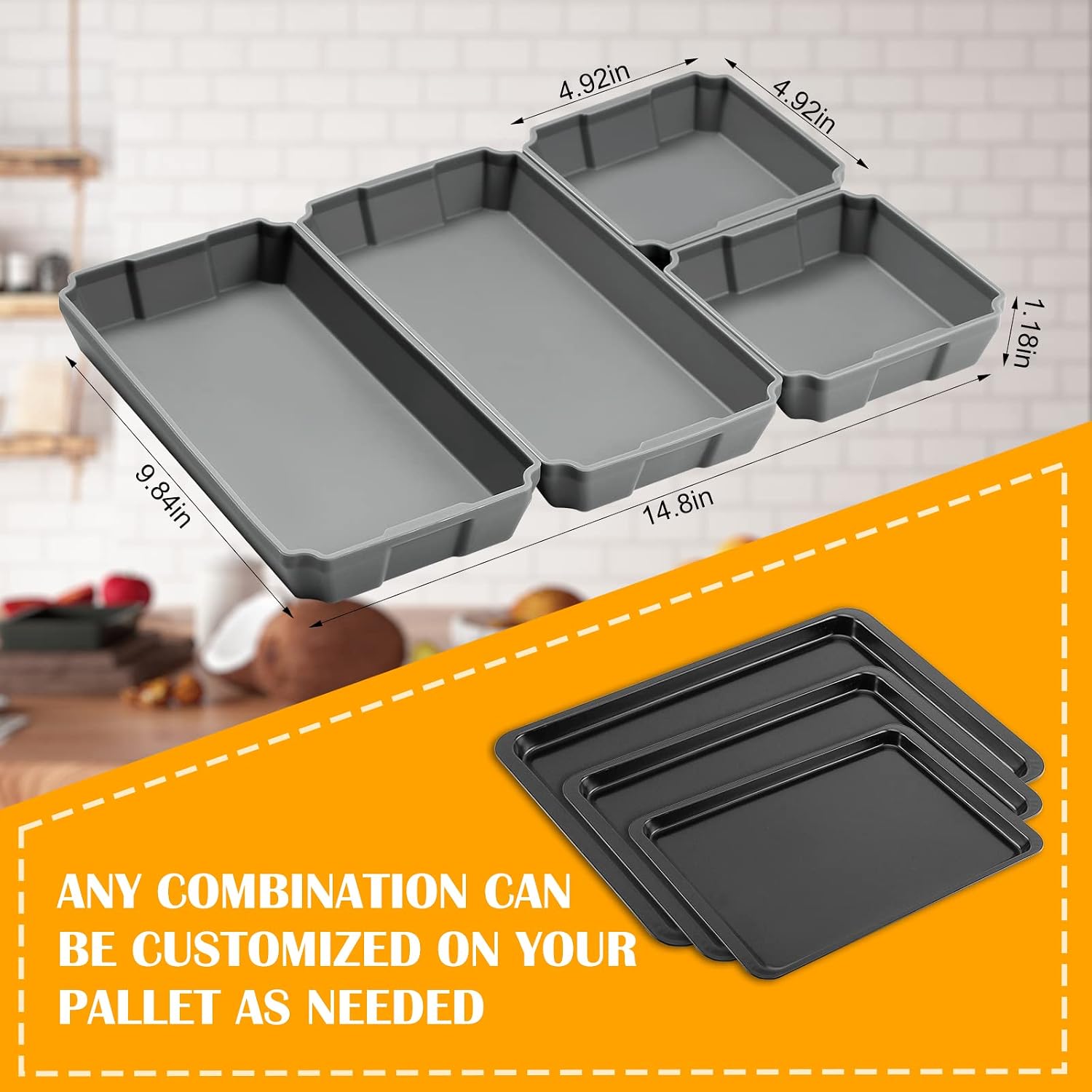 Silicone Sheet Pan Set, XOMOO Extra large size 4PCS Nonstick Silicone Dividers for Baking Trays, Baking Pan Dividers, Baking Cooking Accessories for Oven Dinner Prep, Dishwasher Safe Air Fryer Safe