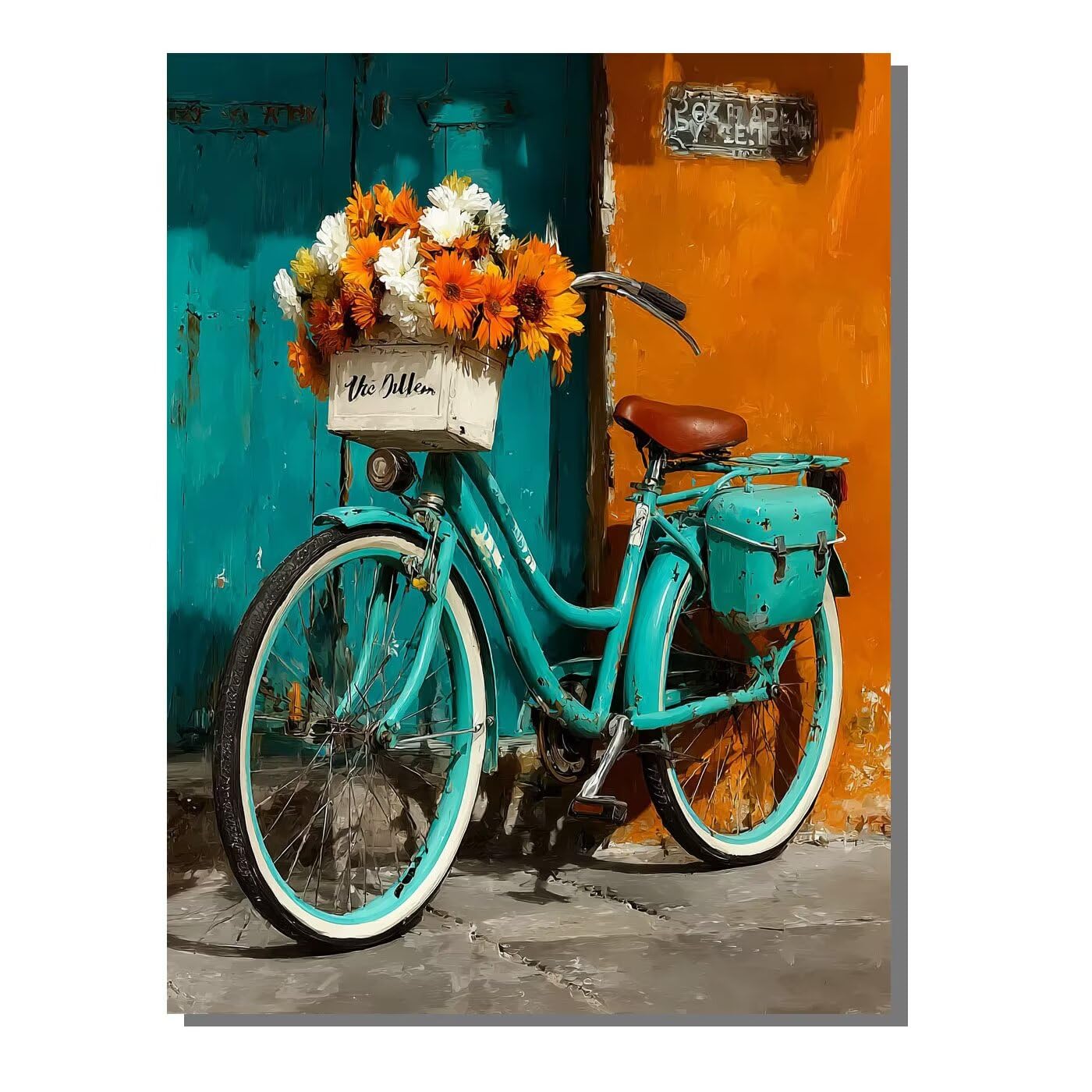 Fahrrad Blume Malen Nach Zahlen Erwachsene, Paint by Numbers Adult Anfänger Kreativ Set für, Heimwerk Malen Nach Zahlen Kinder, 3 Pinsel und 36 Acrylfarbe Als, für Deko Wohnzimmer 60 x 80 cm BJHWK635