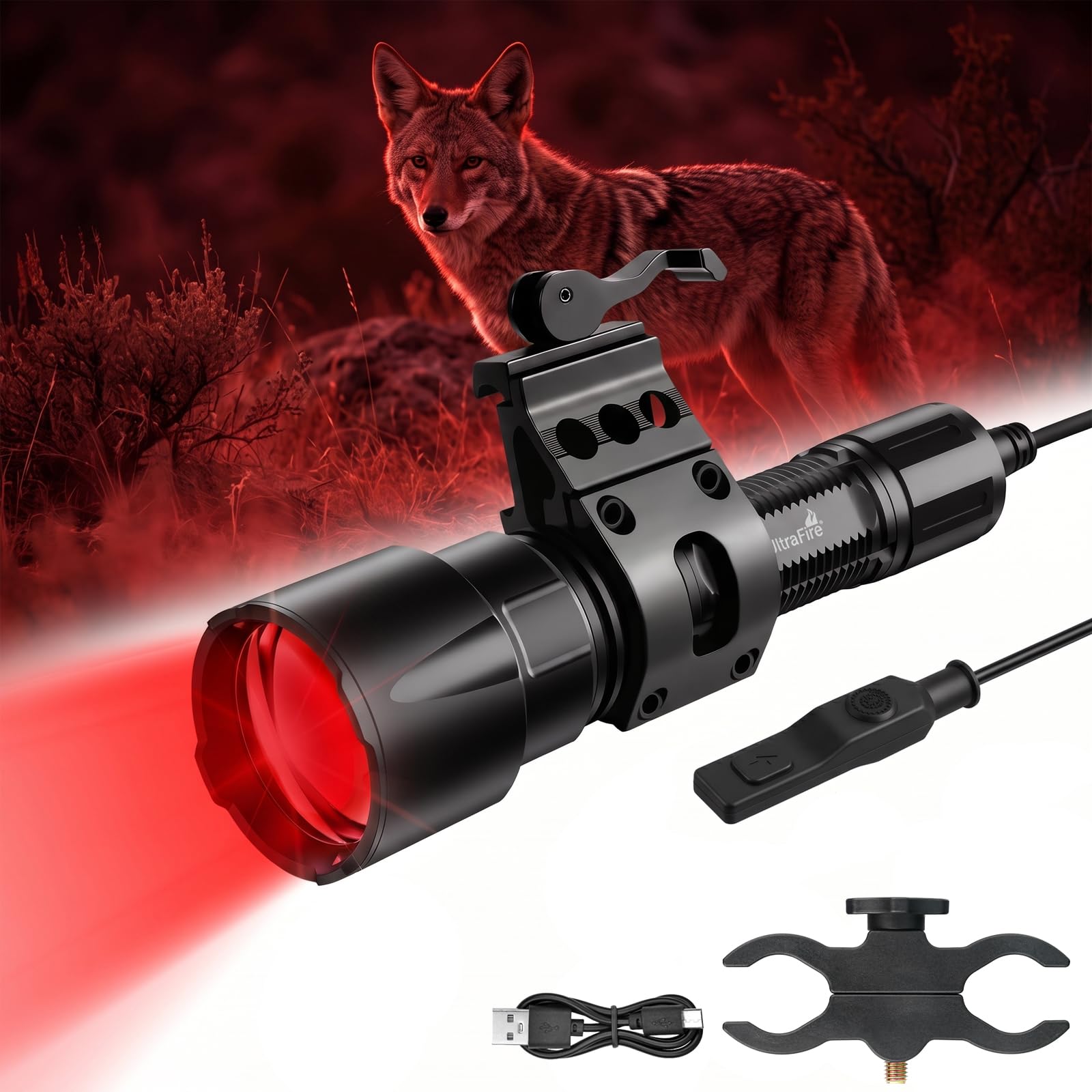 ULTRAFIRE LR20X PRO Red Light Tactical Flashlight, 382 Yards Switch Kit | USB Type-C char…
