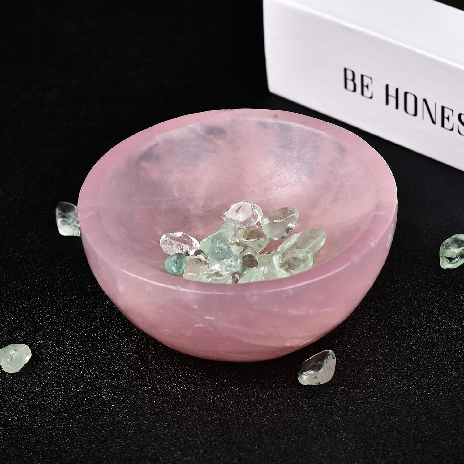 Large Rose Quartz Crystal Bowl Hand-Carved Round Pink Crystals Gemstone Bowl Reiki Healing Home Decoration Gift 4-4.5"