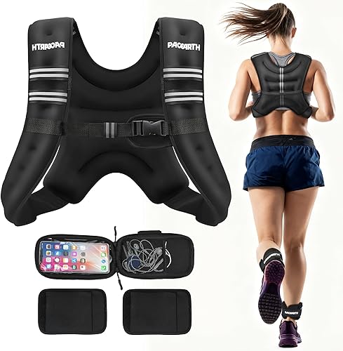 Vista 26 de PACEARTH - Chaleco con Peso, 6 lb/8 lb/10 lb/12 lb/16 lb/20 lb/25 lb/30 lb. Chaleco de Peso con Banda Reflectante, Chalecos de Peso Corporal