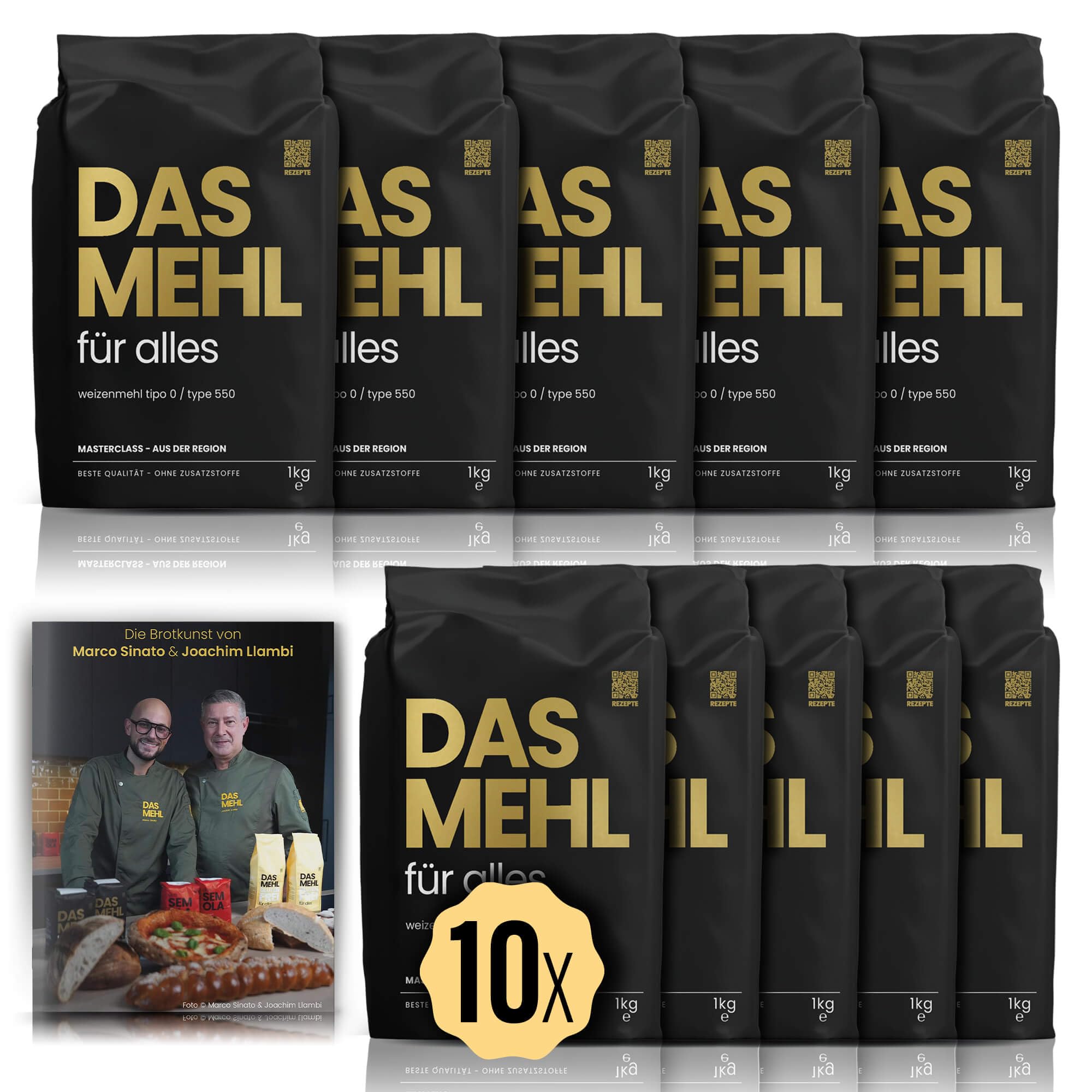 DAS MEHL – 10×1 kg Weizenmehl Tipo 0 / Type 550 | 13% Protein | Zusatzfrei, ohne Enzyme & Ascorbinsäure | Für Pizza, Brot, Gebäck & lange Teigführungen | Deutsche Herstellung