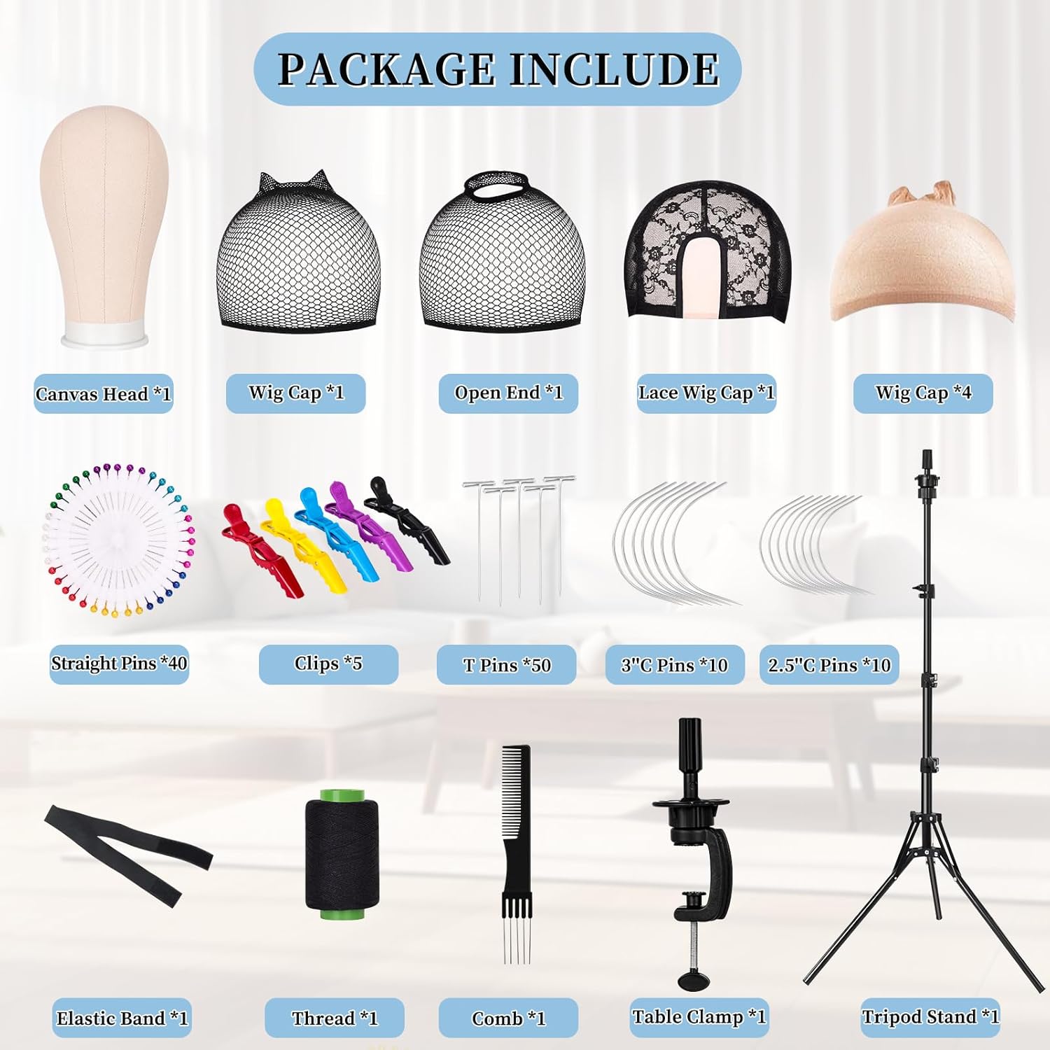63In Wig Stand Tripod with 23In Head, Canvas Wig Head Stand with Mannequin Head for Wigs Manikin Head Block Set for Wigs Making Display