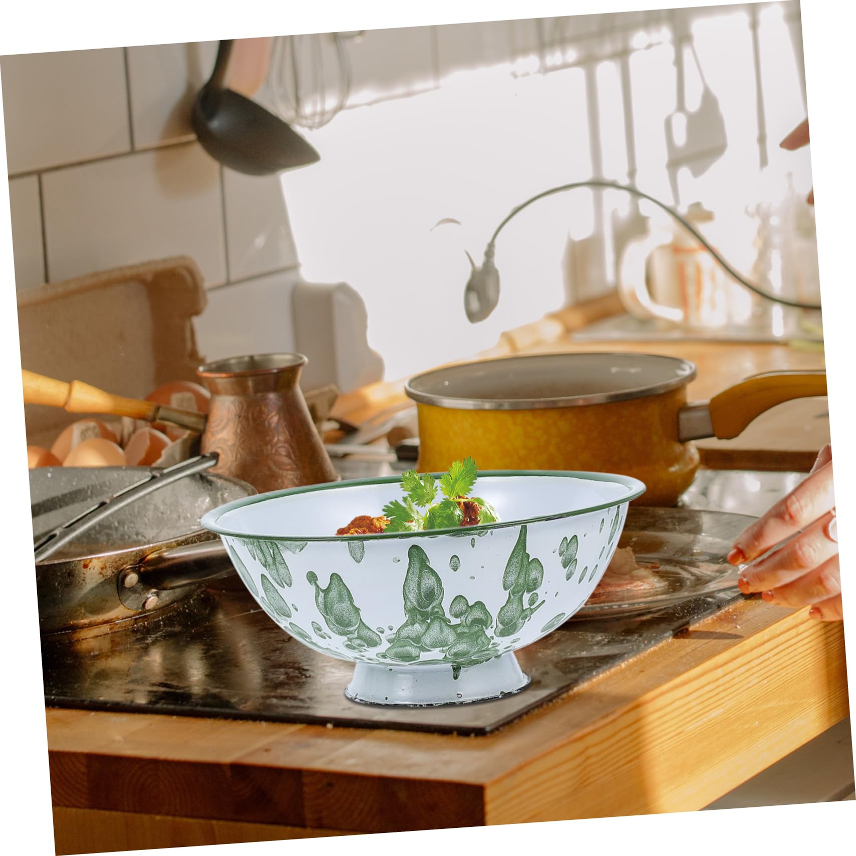 POPETPOP 3pezzi Ciotole Smaltate Vintage con Coperchi per Mescolare e Conservare Insalate Adatte Casa Ristorante Picnic