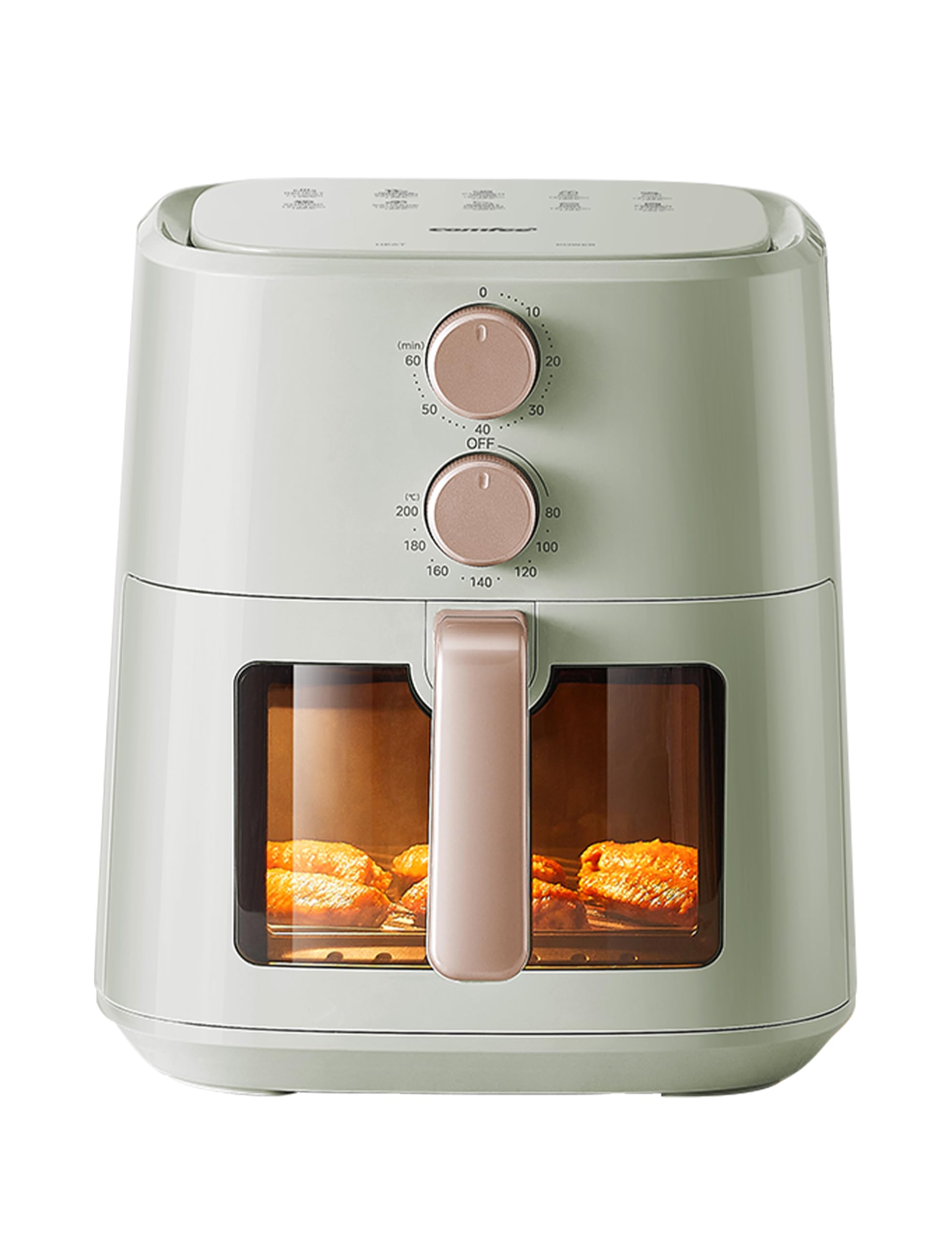 Midea COMFEE' Manual Air Fryer 7.5L, Dual knob mechanical control, 97% less fat, Dishwasher-safe, Family Sized Capacity, See-through window, Lite 7.5L, Air Fry, Roast & More, Sage Green