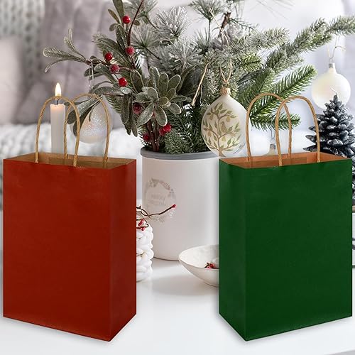 Miniatura 7 de Whaline 24 bolsas de regalo de papel kraft de Navidad, bolsas de regalo de fiesta de Navidad con asas, bolsas de dulces rojos y verdes para