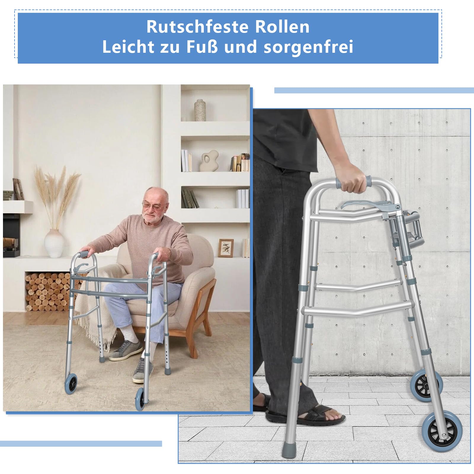 OUUTMEE Deambulatore per camminare facilmente regolabile in altezza per anziani in alluminio Richiede un'installazione