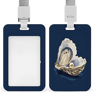 Oyster Shell and Pearl ID Badge Holder Retractable Clip Card Holder Card Protector Name Badge Name Tag for Work Office Doctor Nurse