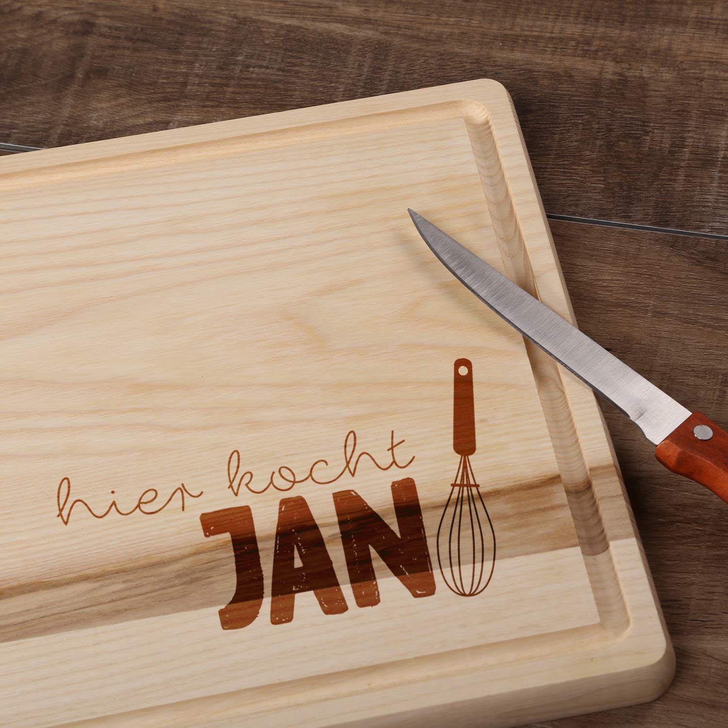 FORYOU24 Holz Schneidebrett hell mit Gravur Motiv 09 - personalisiert mit Wunsch-Name Küchenbrett Kochbrett graviert Geschenkidee
