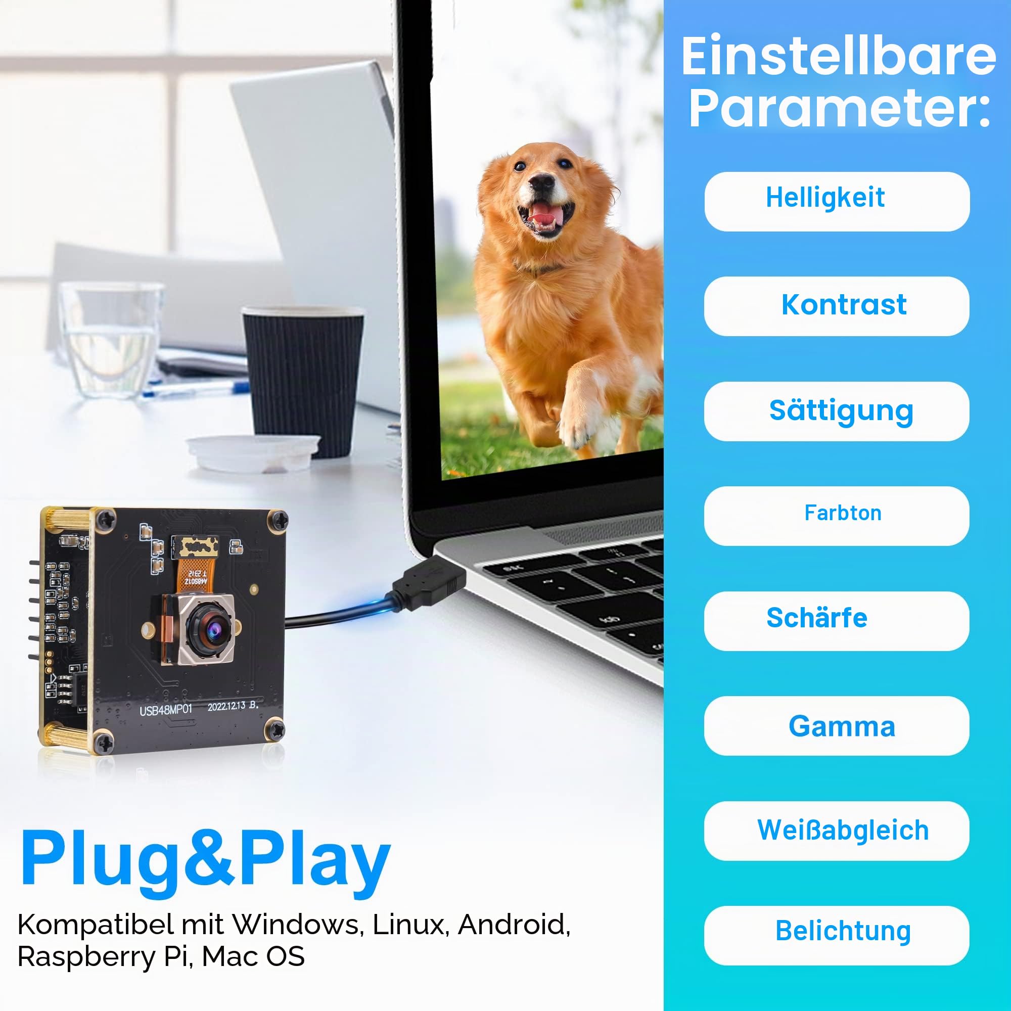 G ELP 48 MP Autofokus-USB-Kamera Mit Metallgehäuse für Computer - Weitwinkel Webcam, Mini-UVC-USB2.0-PC-Kamera für Raspberry Pi Jetson Nano (USB-Kameramodul)