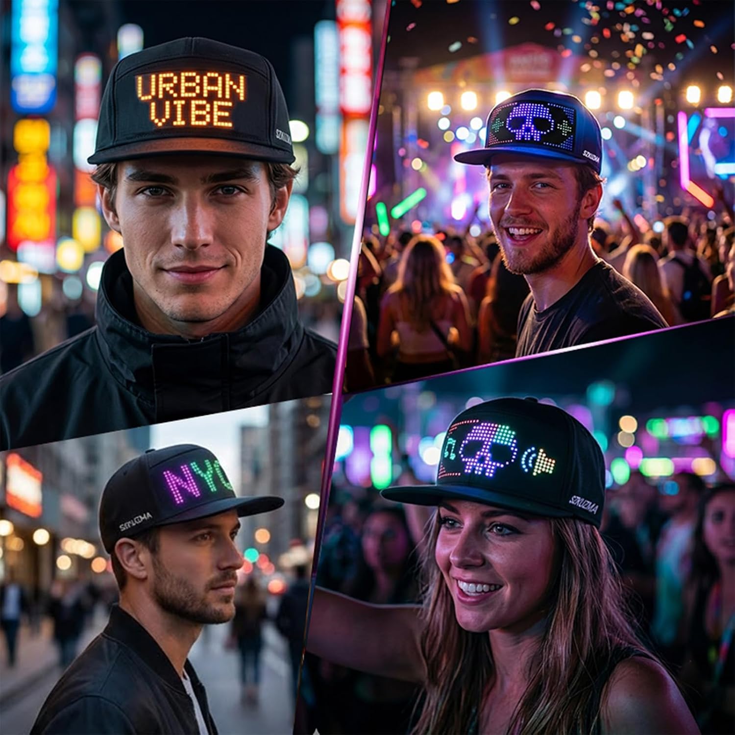 Programmable LED Hat, App Controlled Light Up Baseball Cap, Scrolling Text & Pixel Art for EDM Raves & Party