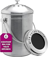 Epica 1.3 Gallon Stainless Steel Countertop Compost Bin - Odorless Kitchen Composter with Charcoal Filters & Airtight Lid