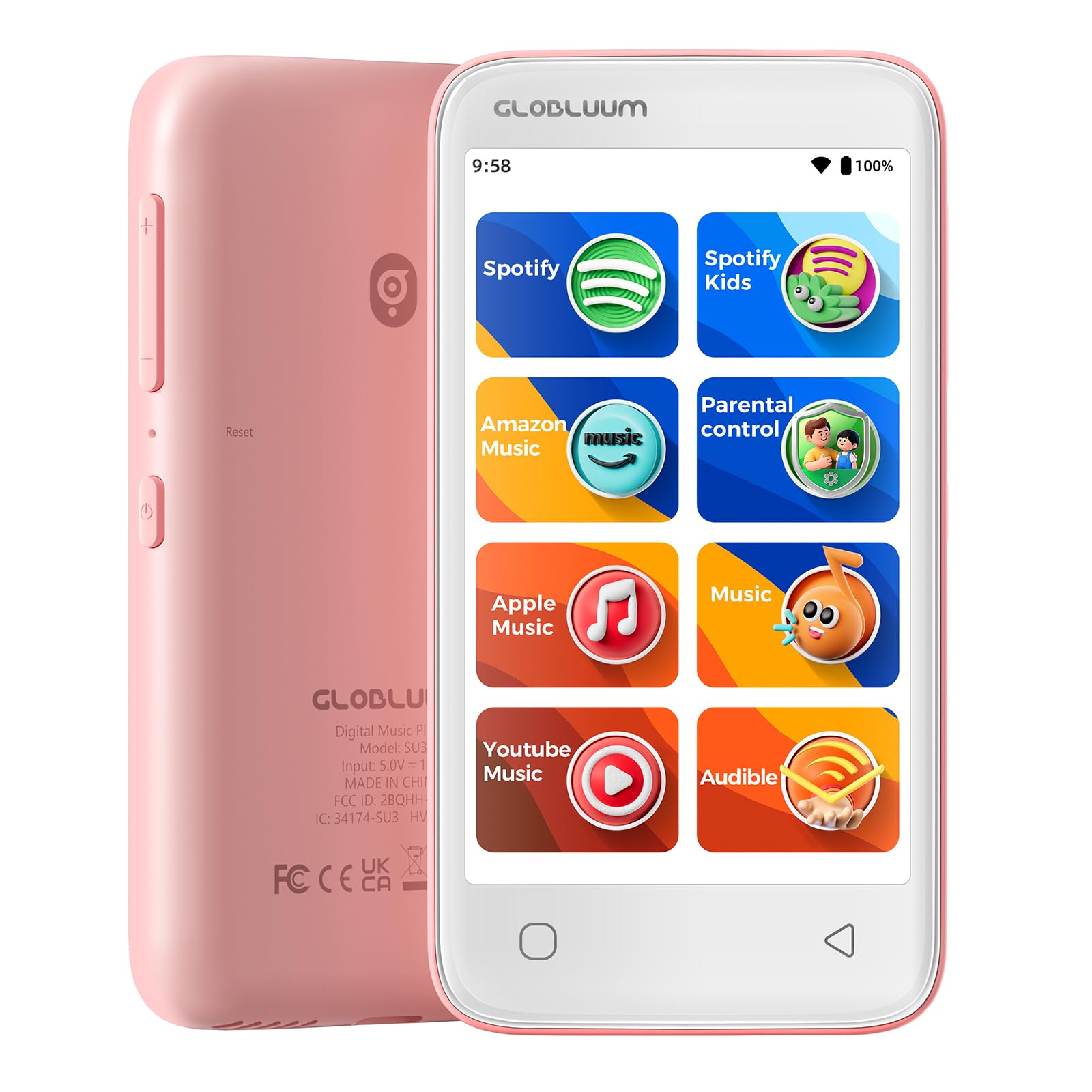 MP3 Player for Kids, Parental Controls, 16GB, Supports Spotify and Audible, Bluetooth and WiFi(Pink)
