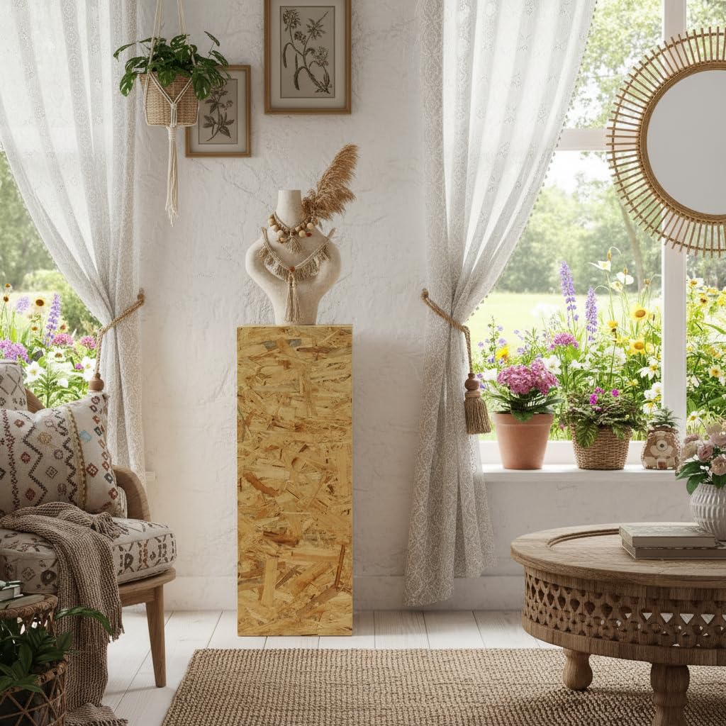 DECORATIVO Dekosäule OSB, Blumensäule Wohnzimmer, Pflanzenständer, Podest Deko, Loft Design, Stabiler Sockel, Natürliche Optik, 80x30x30 cm :