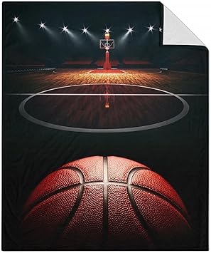 Mercuryelf Basketball Throw Blanket - Soft, Fuzzy & Warm - 50x60 Inches Flannel Blankets for Living Room, Sofa - Black Sports Throws Gift for Teens