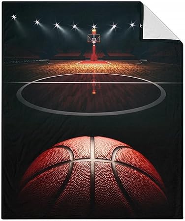 Mercuryelf Basketball Throw Blanket - Soft, Fuzzy & Warm - 50x60 Inches Flannel Blankets for Living Room, Sofa - Black Sports Throws Gift for Teens