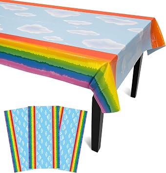Iconikal 3-Pack Rainbow Plastic Tablecloth, 108 x 54 Inches, Disposable Birthday Party Table Cover
