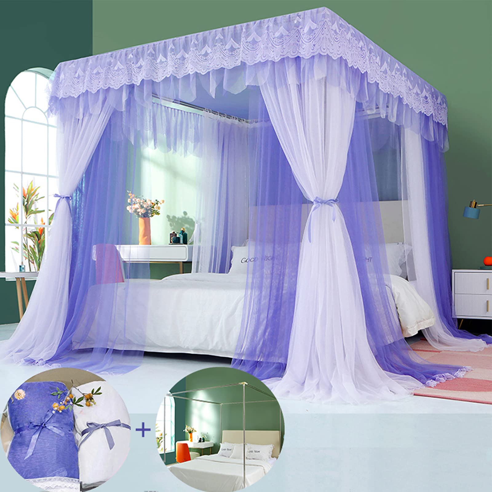 Buy SunnyLisa Canopy Frame for Bed with Mesh Nettings Queen Size Bed