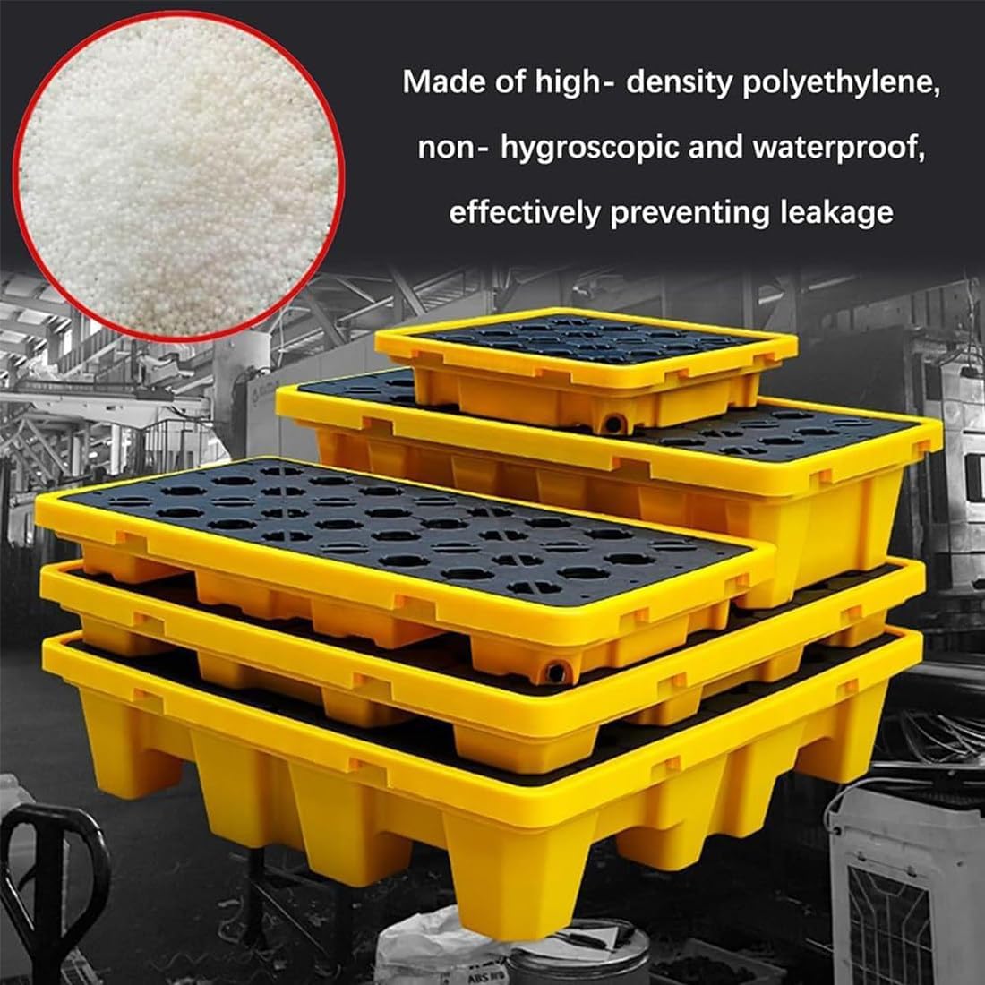 1/2/4 Drum Spill Containment Pallet, Stackable Modular Leak-Proof Spill Pallet w/Drain & Forklift Pockets | Polyethylene Base for Industrial Parks Warehouses Factory,66 * 36 * 12cm