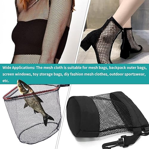 Miniatura 5 de Tela de malla negra, 62 x 59 pulgadas, malla suave ligeramente elástica para bolsa de compras, bolsillo de mochila y correas y ropa de red