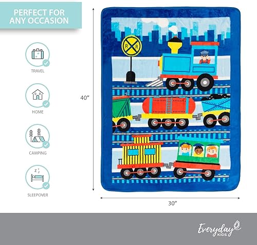 Miniatura 8 de EVERYDAY KIDS Manta para niños pequeños, 30 x 40 pulgadas, tren Choo Choo, súper suave, afelpada, cálida y cómoda