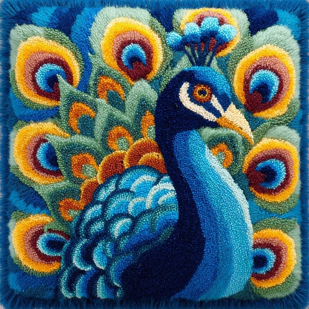 Henypt DIY Latch Hook Cushions Kits Peacock