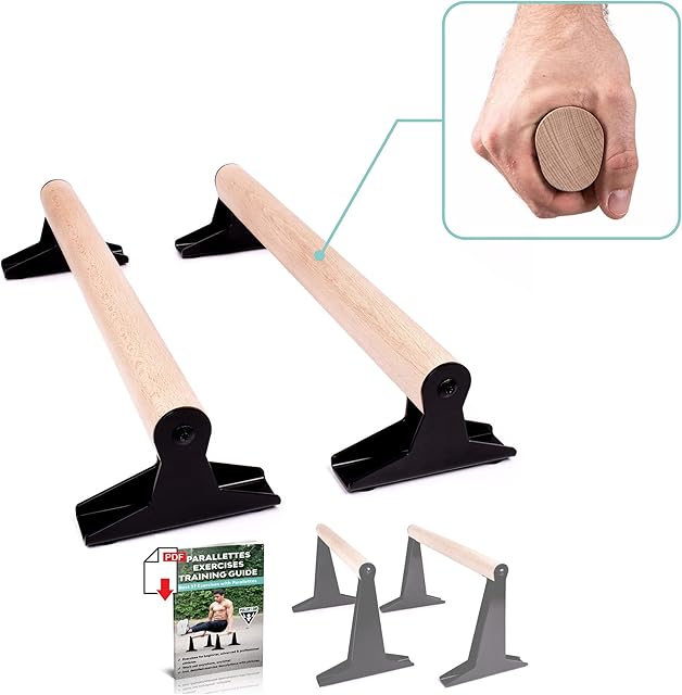 PULLUP & DIP Wooden Parallettes, Low or Medium Gymnastic Bars Handstand Bars With Ergonomical Wooden Handle, Parallette Bars For Calisthenics and Gymnastics