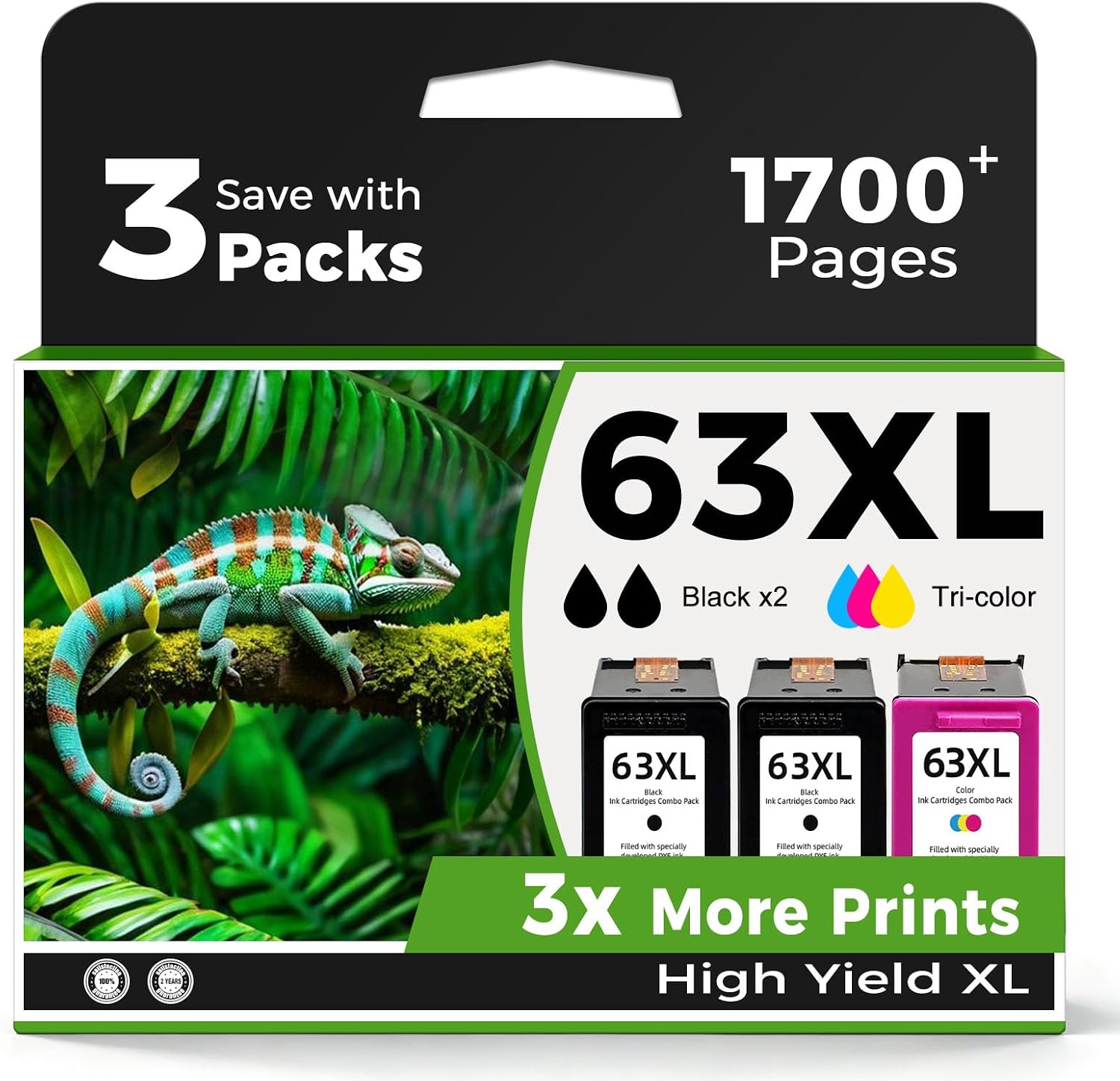63XL Ink Cartridges Replacement for HP 63 XL Black Color Combo Pack HP63XL