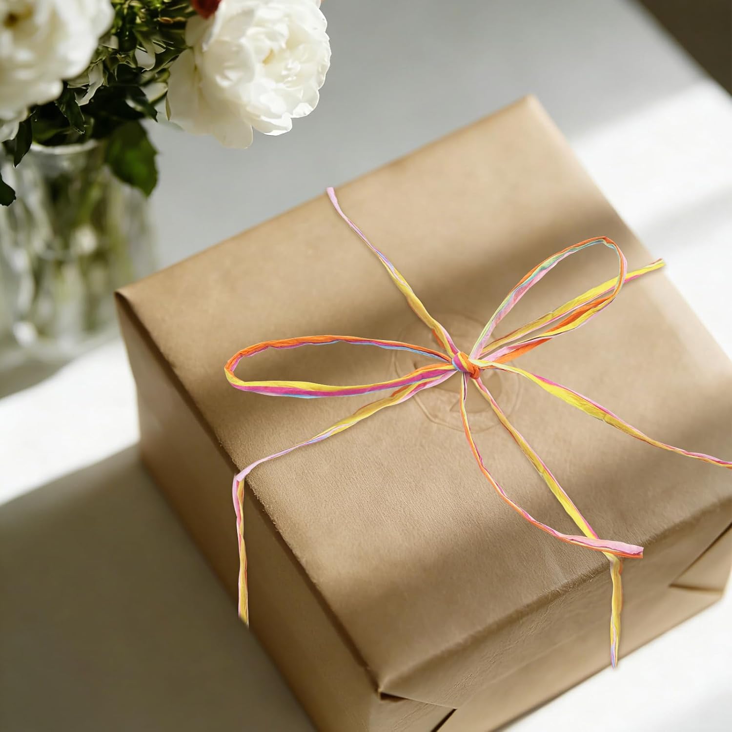 87 Yards Raffia Paper Ribbon, 1/4 Inch Colored Twine 6 Mix