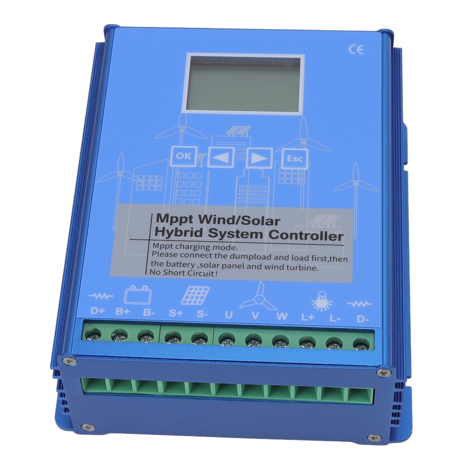 Controlador híbrido solar de viento de 12 V y 24 V, pantalla LCD, MPPT, carga de impulso, multifuncional, controlador solar de viento (GPI-6060)