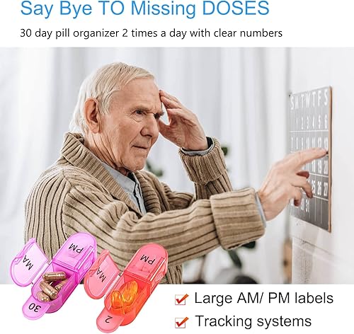 Miniatura 5 de Greencycle Organizador mensual de pastillas para 30 días, 2 veces al día, organizador de medicamentos de 4 semanas, a prueba de humedad,