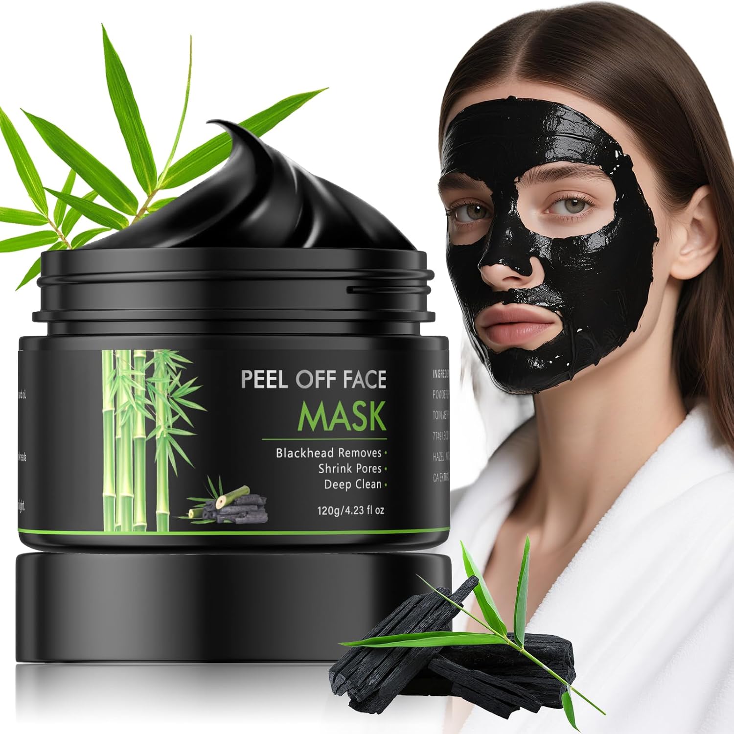 Peel Off Face Mask, Activated Charcoal Black Head Remover for Face, Deep Cleansing Nose Black Head, Proes, Dirts and Oil for Women Men, 4.23fl.oz/120g