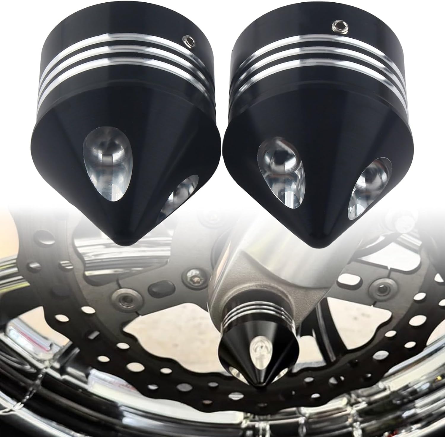 Black Spike Front Axle Nut Covers Caps Compatible with Harley Road Street Electra Glide Road King 2000-2007 Dyna Low Rider Super Glide 2004-2007