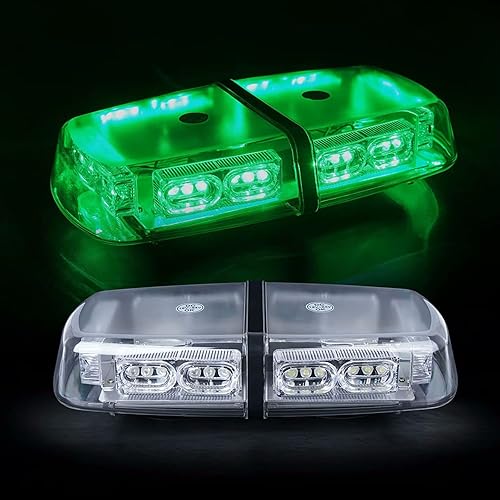 PST - Barra de luz estroboscópica LED de emergencia de 12 pulgadas, 36 chips LED, 15 modos de flash, base magnética, función de memoria, verde para