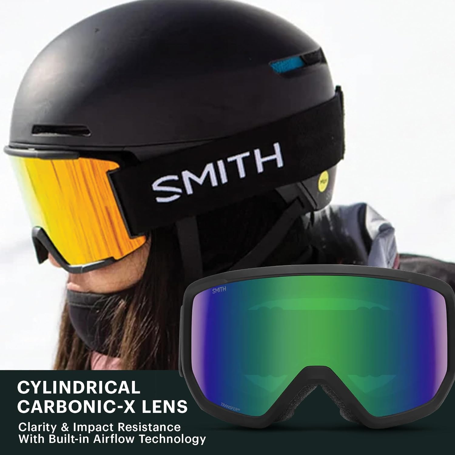 SMITH Transfer Snow Goggles – Performance Ski & Snowboard Goggles with Cylindrical Lens – For Men & Women - Image 3