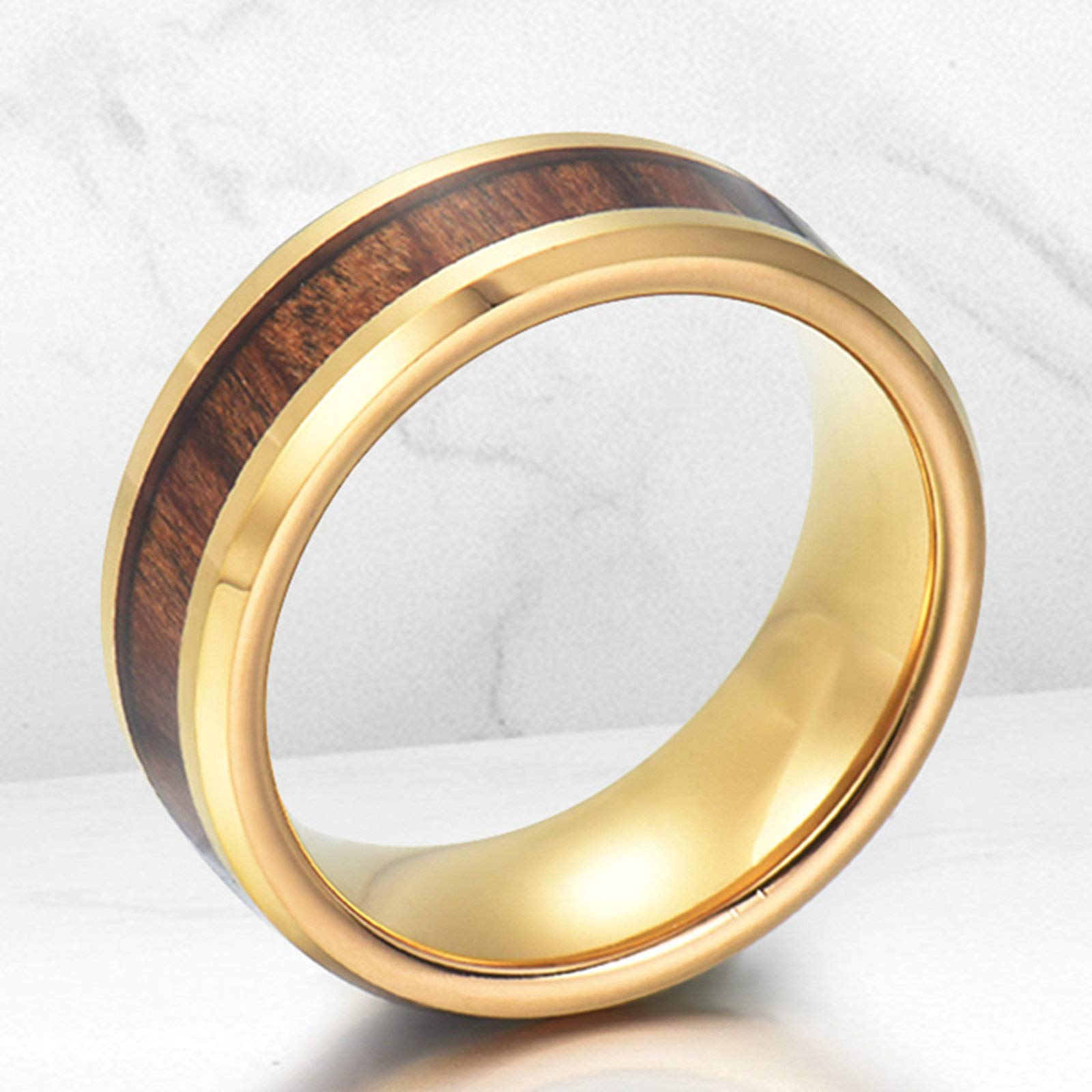 Aeici Anello Inciso Donna Uomo, Anelli Uomo Oro Tungsteno Anello in Legno d'oro 8mm Bordo Smussato Donna Misura 17 & Uomo Misura 20