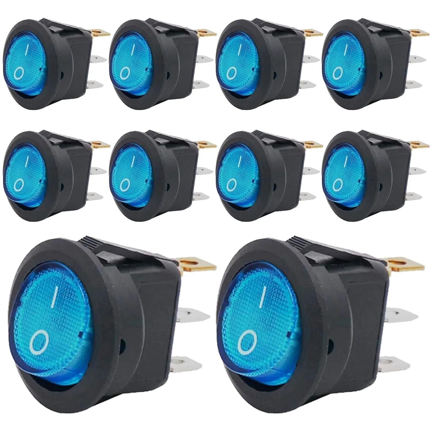 8pcs KCD1 On/Off 3-Pin 2-Position Snap 20A 12V Red LED Round Boat Rocker Switch with LED for Househeld DIY Replacement(8pcs Blue)